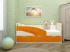 Дельфин-3 Кровать детская 3 ящика без ручек 1.6 Оранжевый глянец в Енисейске - enisejsk.katalogmebeli.com | фото 1