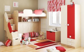 Детская комната Бэрри (Бежевый/Красный/корпус Клен) в Енисейске - enisejsk.katalogmebeli.com | фото