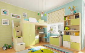 Детская комната Эппл (Зеленый/Белый/корпус Клен) в Енисейске - enisejsk.katalogmebeli.com | фото 2