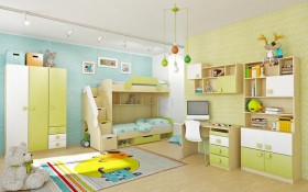 Детская комната Эппл (Зеленый/Белый/корпус Клен) в Енисейске - enisejsk.katalogmebeli.com | фото 3