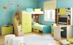 Детская комната Смайли (Желтый/Голубой/Зеленый/корпус Клен) в Енисейске - enisejsk.katalogmebeli.com | фото 2
