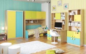 Детская комната Смайли (Желтый/Голубой/Зеленый/корпус Клен) в Енисейске - enisejsk.katalogmebeli.com | фото 3