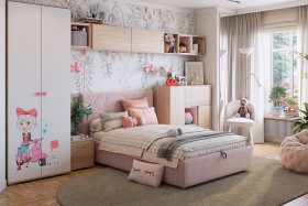 Комплект детской мебели Алина К2 Дуб мария/белый/нежно-розовый велюр в Енисейске - enisejsk.katalogmebeli.com | фото 1