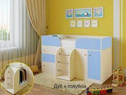 Кровать-чердак Малыш-4 Дуб молочный/Голубой в Енисейске - enisejsk.katalogmebeli.com | фото