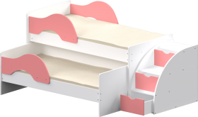 Кровать детская Матрешка выкатная с лестницей  Белый/Розовый в Енисейске - enisejsk.katalogmebeli.com | фото 1