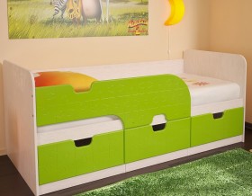 Кровать детская Минима 1,86м с ящиками (дуб атланта/лайм глянец) в Енисейске - enisejsk.katalogmebeli.com | фото