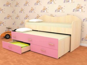 Кровать детская Нимфа двухместная 2.0 Дуб молочный/Розовый в Енисейске - enisejsk.katalogmebeli.com | фото