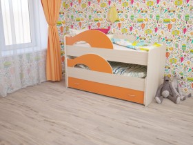 Кровать детская Радуга 1600 Млечный дуб/Оранжевый в Енисейске - enisejsk.katalogmebeli.com | фото