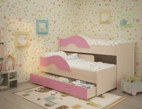 Кровать детская Радуга 1600 Млечный дуб/Розовый в Енисейске - enisejsk.katalogmebeli.com | фото