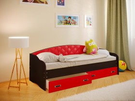 Кровать Софа-7 с мягкой спинкой (800х1900) Венге/Красный в Енисейске - enisejsk.katalogmebeli.com | фото