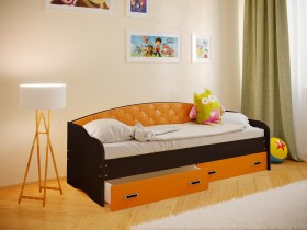 Кровать Софа-7 с мягкой спинкой (800х1900) Венге/Оранжевый в Енисейске - enisejsk.katalogmebeli.com | фото