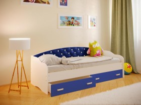 Кровать Софа-7 с мягкой спинкой со стразами (800х1900) Белый/Синий в Енисейске - enisejsk.katalogmebeli.com | фото