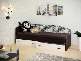 Кровать Софа-9 с мягкой спинкой с рисунком Милана (900х1900) Венге/Белый в Енисейске - enisejsk.katalogmebeli.com | фото