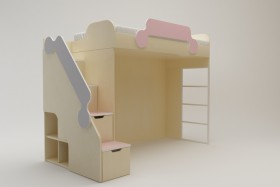 Кровать второй ярус с лестницей Грэйси (Розовый/Серый/корпус Клен) в Енисейске - enisejsk.katalogmebeli.com | фото 2