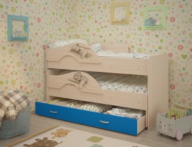 Кровать выкатная Радуга-Сафари детская 1600 Млечный дуб/Голубой в Енисейске - enisejsk.katalogmebeli.com | фото