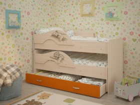 Кровать выкатная Радуга-Сафари детская 1600 Млечный дуб/Оранжевый в Енисейске - enisejsk.katalogmebeli.com | фото