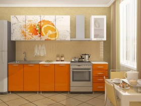 Кухонный гарнитур 1,8м Апельсин (Белый/Оранжевый металлик/Фотопечать апельсин) в Енисейске - enisejsk.katalogmebeli.com | фото