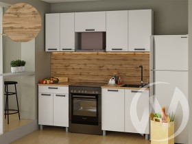 Кухня Кьяра 2.0 м с окапом (белый/карбон фарфор/26мм/дуб вотан) в Енисейске - enisejsk.katalogmebeli.com | фото
