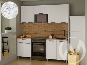 Кухня Кьяра 2.0 м с окапом (белый/карбон сакура, вулкан/26мм/мрамор итальянский) в Енисейске - enisejsk.katalogmebeli.com | фото