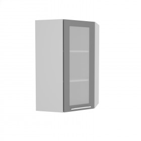 Квадро ВПУС 550 шкаф верхний угловой со стеклом высокий (Белый софт/корпус Серый) в Енисейске - enisejsk.katalogmebeli.com | фото