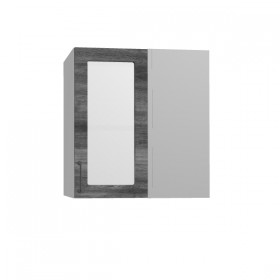 Лофт ПУС 650 шкаф верхний угловой со стеклом (Дуб бурый/корпус Серый) в Енисейске - enisejsk.katalogmebeli.com | фото