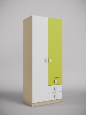 Шкаф 2-х створчатый с ящиками Эппл (Зеленый/Белый/корпус Клен) в Енисейске - enisejsk.katalogmebeli.com | фото