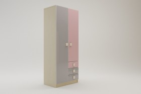 Шкаф 2-х створчатый с ящиками Грэйси (Розовый/Серый/корпус Клен) в Енисейске - enisejsk.katalogmebeli.com | фото 2