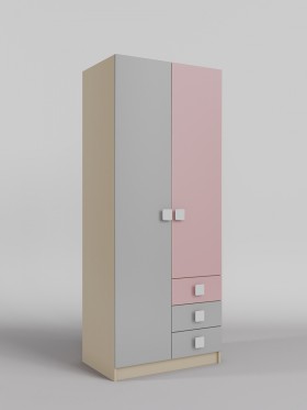 Шкаф 2-х створчатый с ящиками Грэйси (Розовый/Серый/корпус Клен) в Енисейске - enisejsk.katalogmebeli.com | фото 1