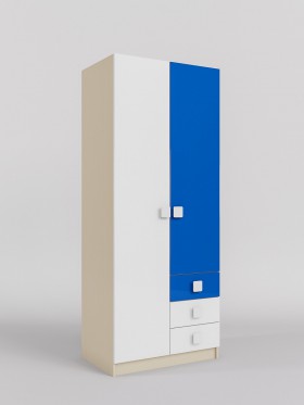 Шкаф 2-х створчатый с ящиками Скай люкс (Синий/Белый/корпус Клен) в Енисейске - enisejsk.katalogmebeli.com | фото