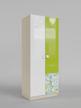 Шкаф 2-х створчатый с ящиками Твит (Белый/Зеленый/корпус Клен) в Енисейске - enisejsk.katalogmebeli.com | фото