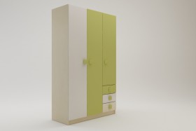 Шкаф 3-х створчатый с ящиками Эппл (Зеленый/Белый/корпус Клен) в Енисейске - enisejsk.katalogmebeli.com | фото 2