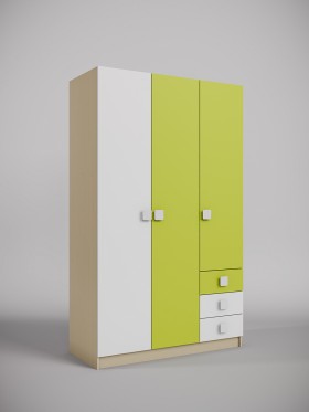 Шкаф 3-х створчатый с ящиками Эппл (Зеленый/Белый/корпус Клен) в Енисейске - enisejsk.katalogmebeli.com | фото