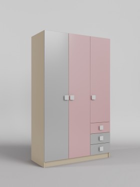 Шкаф 3-х створчатый с ящиками Грэйси (Розовый/Серый/корпус Клен) в Енисейске - enisejsk.katalogmebeli.com | фото