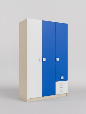 Шкаф 3-х створчатый с ящиками Скай (Синий/Белый/корпус Клен) в Енисейске - enisejsk.katalogmebeli.com | фото 1