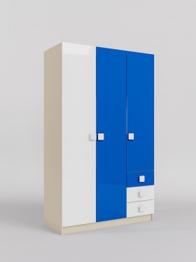 Шкаф 3-х створчатый с ящиками Скай люкс (Синий/Белый/корпус Клен) в Енисейске - enisejsk.katalogmebeli.com | фото