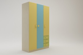 Шкаф 3-х створчатый с ящиками Смайли (Желтый/Голубой/Зеленый/корпус Клен) в Енисейске - enisejsk.katalogmebeli.com | фото