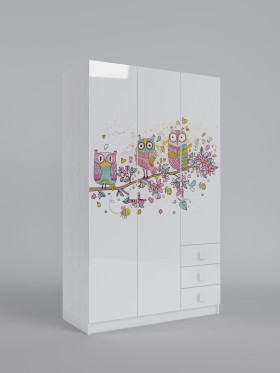 Шкаф 3-х створчатый с ящиками Совушки (Белый/корпус Выбеленное дерево) в Енисейске - enisejsk.katalogmebeli.com | фото