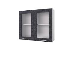 Шкаф 80 с 2-мя витринами Лофт (Камень Арья/корпус Белый) в Енисейске - enisejsk.katalogmebeli.com | фото