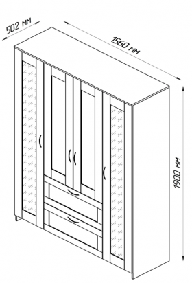 Шкаф четырехдверный Сириус с 1 зеркалом и 2 ящиками белый в Енисейске - enisejsk.katalogmebeli.com | фото 2