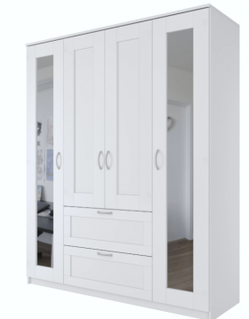 Шкаф четырехдверный Сириус с 2 зеркалами и 2 ящиками белый в Енисейске - enisejsk.katalogmebeli.com | фото