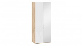 Шкаф для одежды с 1 глухой и 1 зеркальной дверями правый «Эмбер» Яблоня Беллуно/Белый глянец в Енисейске - enisejsk.katalogmebeli.com | фото