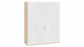 Шкаф для одежды с 4 глухими дверями «Эмбер» Яблоня Беллуно/Белый глянец в Енисейске - enisejsk.katalogmebeli.com | фото 1