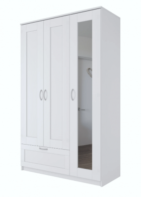Шкаф трехдверный Сириус с зеркалом и 1 ящиком белый в Енисейске - enisejsk.katalogmebeli.com | фото