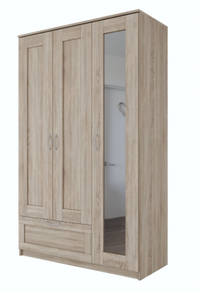 Шкаф трехдверный Сириус с зеркалом и 1 ящиком дуб сонома в Енисейске - enisejsk.katalogmebeli.com | фото 1